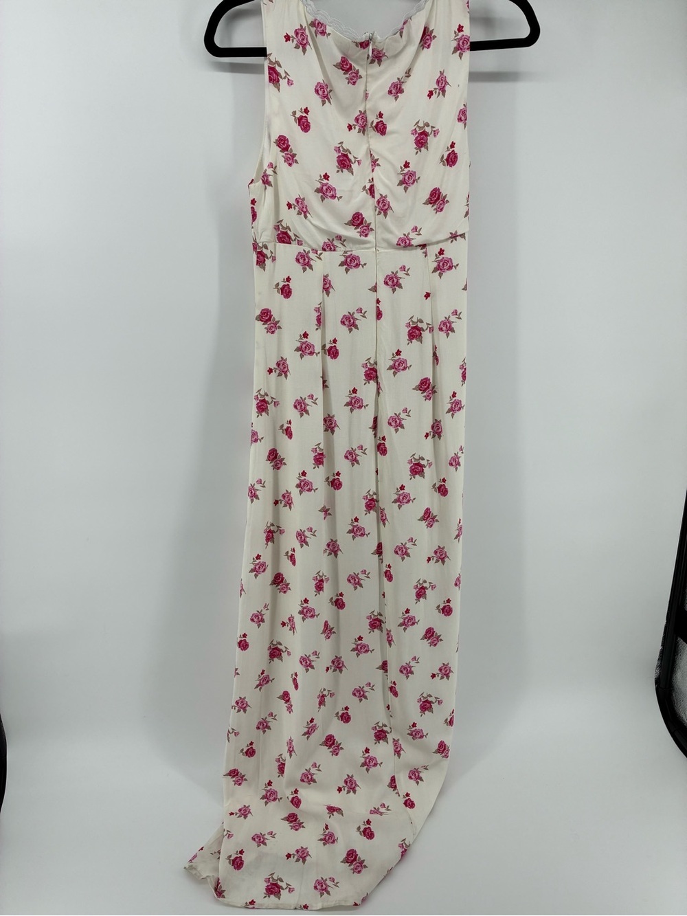 Floral Tie-Front Maxi Dress in White with Pink Roses Cottagecore - Picture 9 of 14